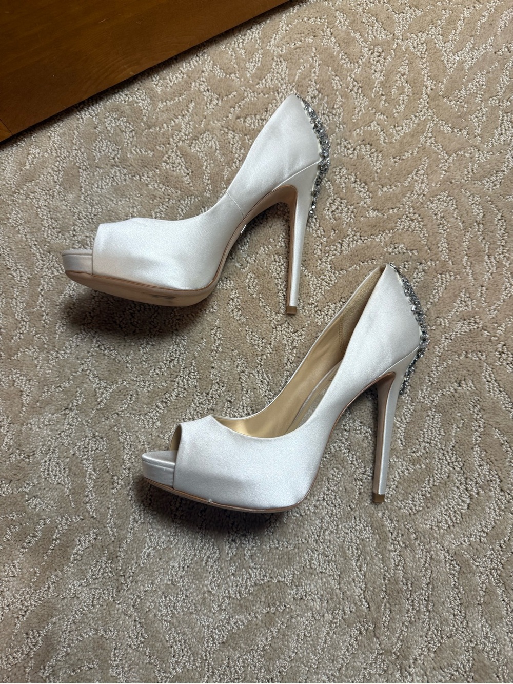 Badgley Mischka White Crystal Embellished Stiletto Heels - Picture 3 of 5